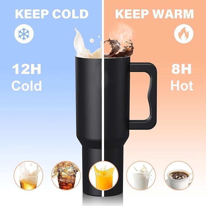 1200ML Stainless Steel Tumbler Hot and Cold with Handle and Lid 2 Straw, Double Insulated Cup Leak Proof Mug Cupholder for Gym, Travelling