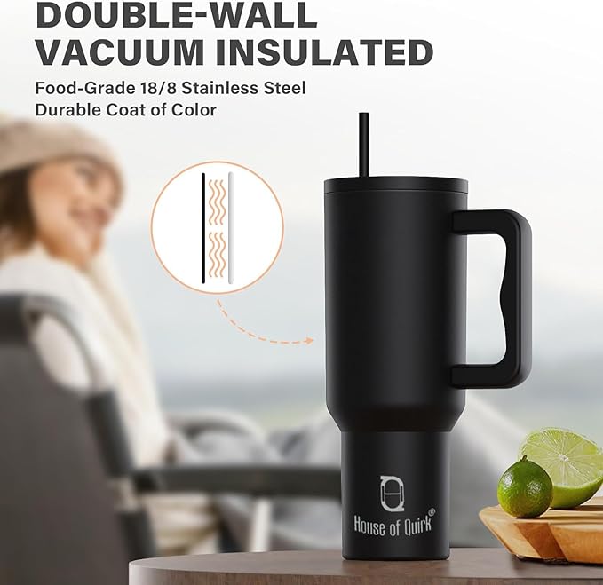 1200ML Stainless Steel Tumbler Hot and Cold with Handle and Lid 2 Straw, Double Insulated Cup Leak Proof Mug Cupholder for Gym, Travelling