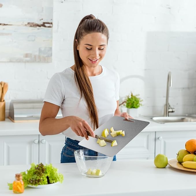 Large Stainless Steel Cutting Board for Kitchen - Premium Vegetable and Fruit Cutter, Heavy-Duty Metal Chopping Board, Big Size Pad (36 cm X 25 cm)