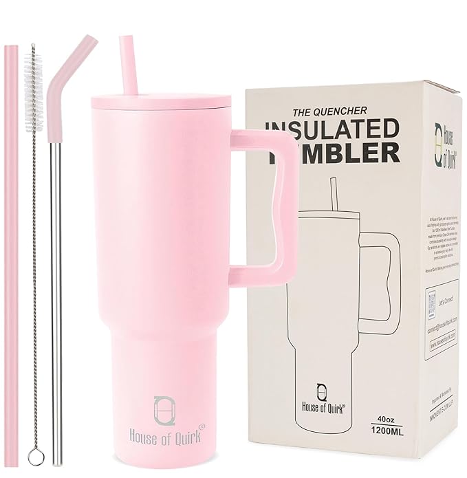 1200ML Stainless Steel Tumbler Hot and Cold with Handle and Lid 2 Straw, Double Insulated Cup Leak Proof Mug Cupholder for Gym, Travelling