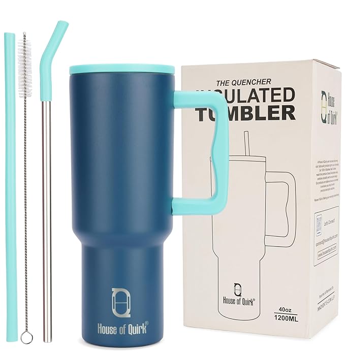1200ML Stainless Steel Tumbler Hot and Cold with Handle and Lid 2 Straw, Double Insulated Cup Leak Proof Mug Cupholder for Gym, Travelling