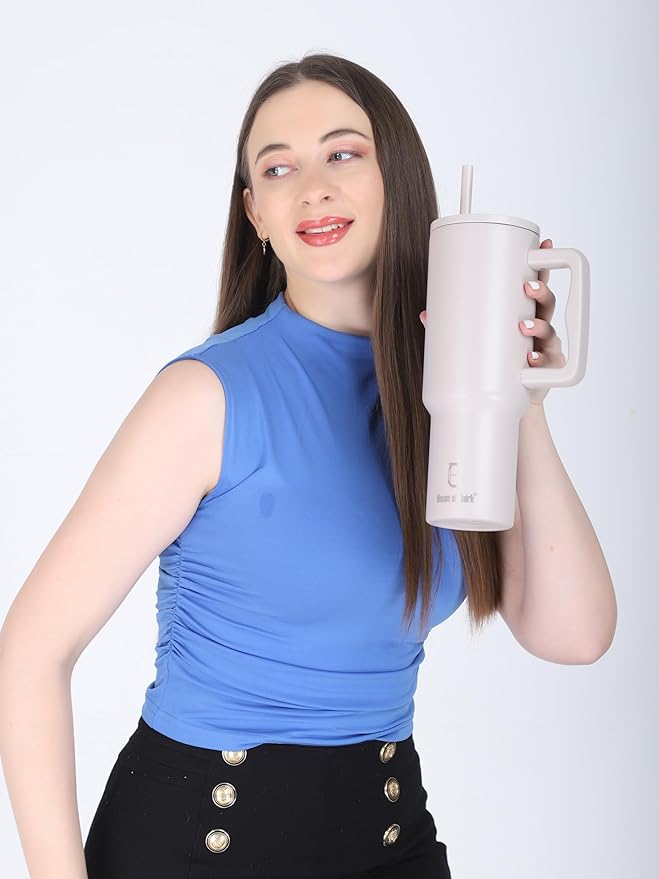 1200ML Stainless Steel Tumbler Hot and Cold with Handle and Lid 2 Straw, Double Insulated Cup Leak Proof Mug Cupholder for Gym, Travelling