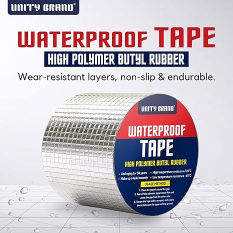 Super Strong Adhesive Waterproof tape Permanent Repair Roof Water Leakage Solution Rubber Foil Suitable for Roof Leak, surface Crack, Window Sill Gap, Boat Sealing, Tank Leak (10CM*5M) Brand: UB Unity Brand
