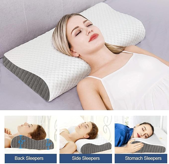 Foam Pillow, Contour Cervical Orthopedic Memory Foam Pillows Supports Neck Pain and Shoulder Pain for Sleeping, Ergonomic Cervical Pillow Neck Support Pillow for Side Back (A1)
