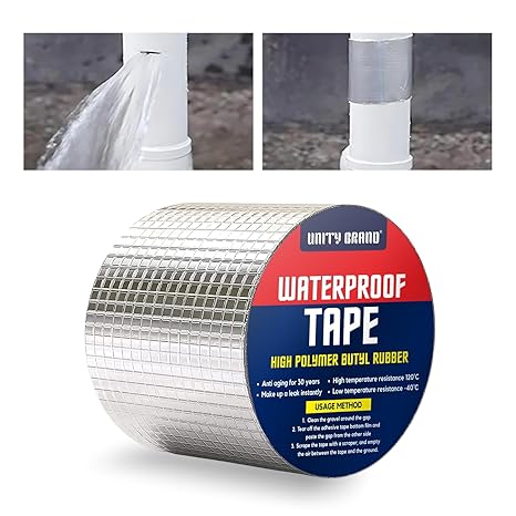 Super Strong Adhesive Waterproof tape Permanent Repair Roof Water Leakage Solution Rubber Foil Suitable for Roof Leak, surface Crack, Window Sill Gap, Boat Sealing, Tank Leak (10CM*5M) Brand: UB Unity Brand
