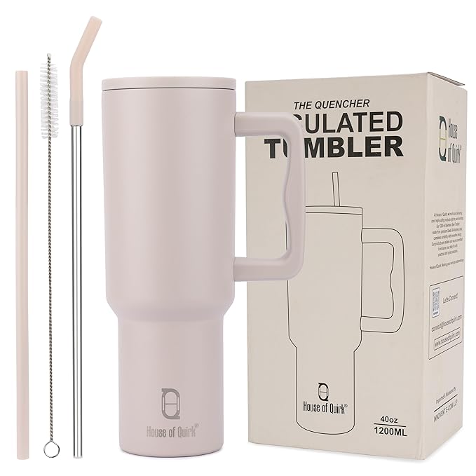 1200ML Stainless Steel Tumbler Hot and Cold with Handle and Lid 2 Straw, Double Insulated Cup Leak Proof Mug Cupholder for Gym, Travelling