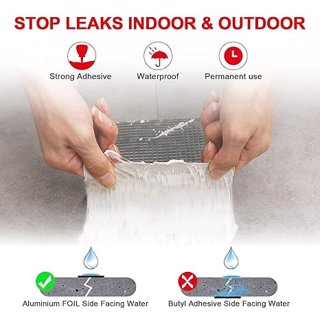 Super Strong Adhesive Waterproof tape Permanent Repair Roof Water Leakage Solution Rubber Foil Suitable for Roof Leak, surface Crack, Window Sill Gap, Boat Sealing, Tank Leak (10CM*5M) Brand: UB Unity Brand