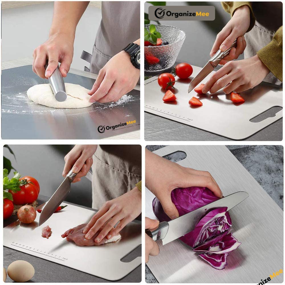 Large Stainless Steel Cutting Board for Kitchen - Premium Vegetable and Fruit Cutter, Heavy-Duty Metal Chopping Board, Big Size Pad (36 cm X 25 cm)