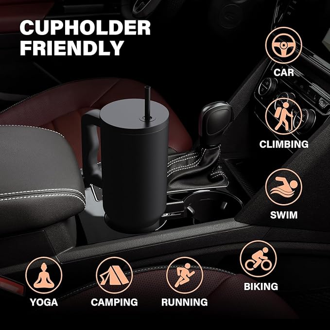 1200ML Stainless Steel Tumbler Hot and Cold with Handle and Lid 2 Straw, Double Insulated Cup Leak Proof Mug Cupholder for Gym, Travelling