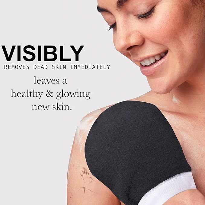 Exfoliating bath Glove For Dead Skin Body | Scrub Glove For Dead Skin Black| Gentle on the Skin | Improves circulation stimulates | Unisex | Easy to Use| (black)