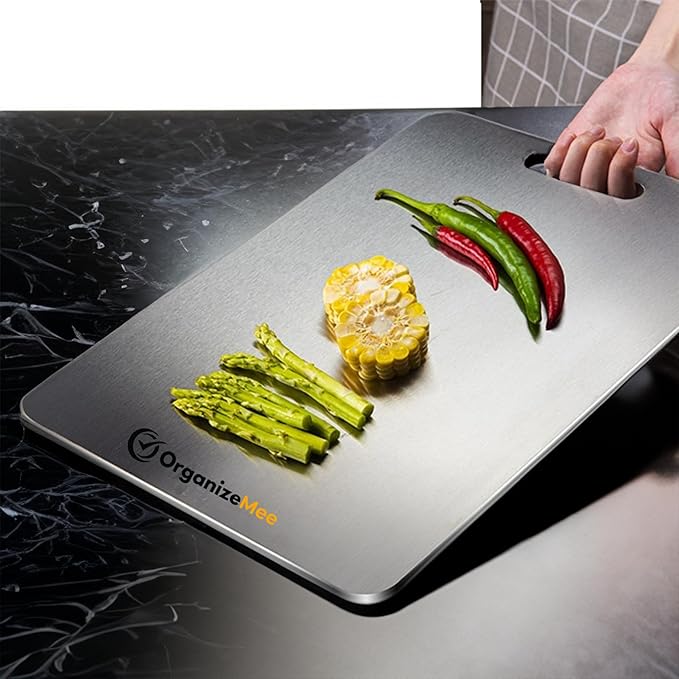 Large Stainless Steel Cutting Board for Kitchen - Premium Vegetable and Fruit Cutter, Heavy-Duty Metal Chopping Board, Big Size Pad (36 cm X 25 cm)