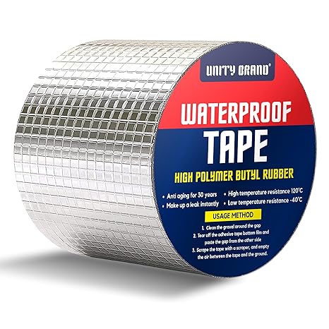 Super Strong Adhesive Waterproof tape Permanent Repair Roof Water Leakage Solution Rubber Foil Suitable for Roof Leak, surface Crack, Window Sill Gap, Boat Sealing, Tank Leak (10CM*5M) Brand: UB Unity Brand
