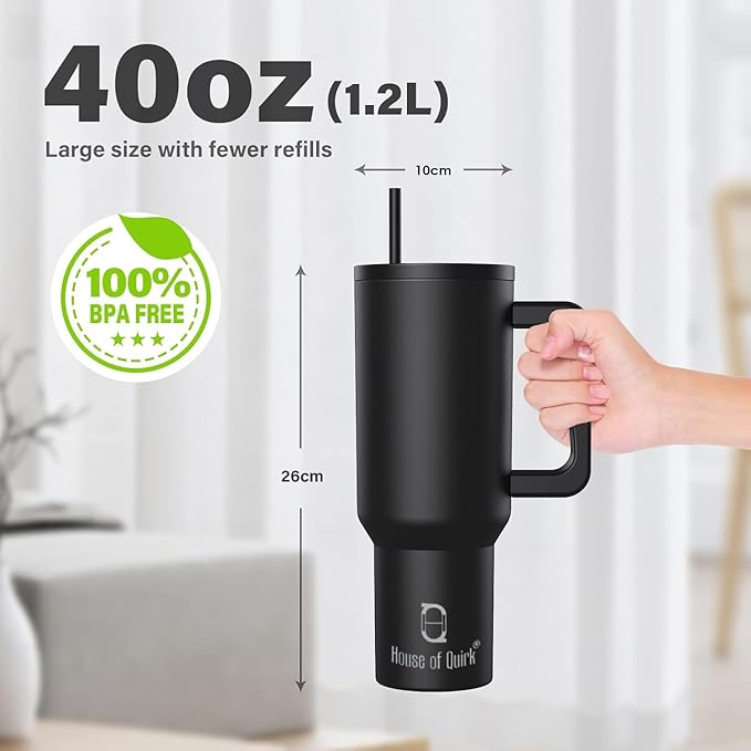 1200ML Stainless Steel Tumbler Hot and Cold with Handle and Lid 2 Straw, Double Insulated Cup Leak Proof Mug Cupholder for Gym, Travelling