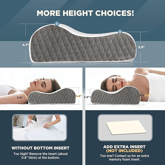 Foam Pillow, Contour Cervical Orthopedic Memory Foam Pillows Supports Neck Pain and Shoulder Pain for Sleeping, Ergonomic Cervical Pillow Neck Support Pillow for Side Back (A1)