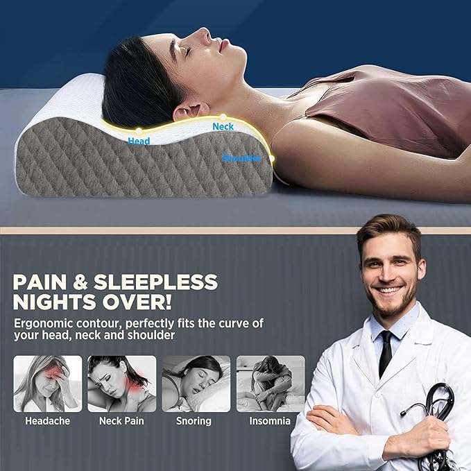 Foam Pillow, Contour Cervical Orthopedic Memory Foam Pillows Supports Neck Pain and Shoulder Pain for Sleeping, Ergonomic Cervical Pillow Neck Support Pillow for Side Back (A1)